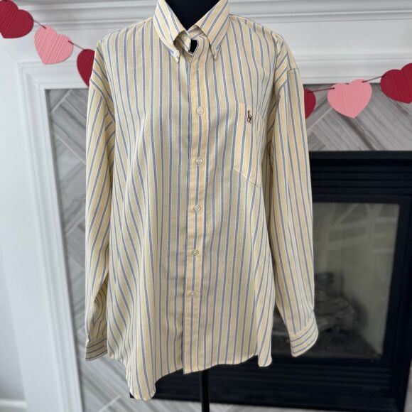 Polo Ralph Lauren Classic Striped Button-Down Shirt Blue Yellow Stripes XL - Picture 1 of 2